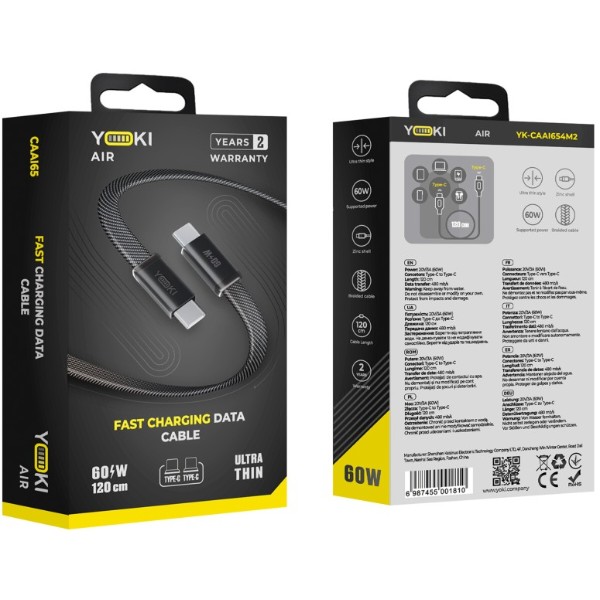Фото - Кабель YOKI Type-C to Type-C 60W 1.2m Black (AI65 AIR)